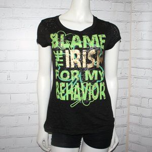 🍀😜🖤 Rocker Girl Tee · “Blame the Irish for My Behavior” · Juniors L (11/13)